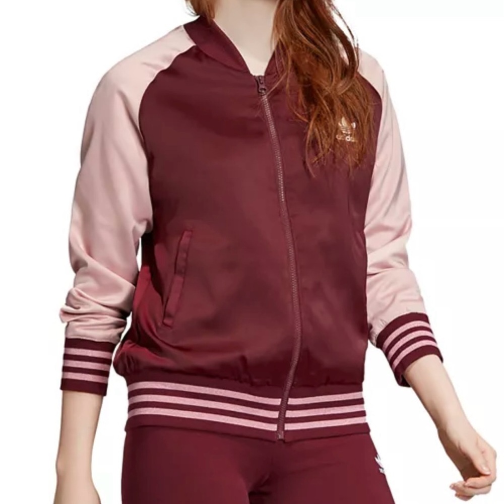 Adidas Color-Block Satin Bomber Jacket